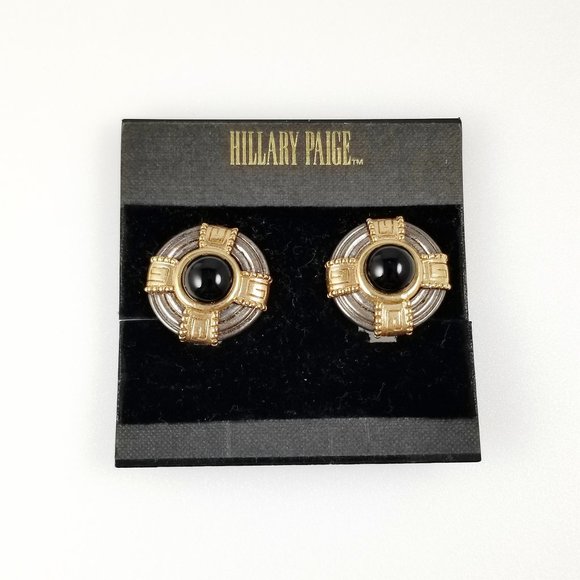 Retro Mixed Metal - Black Accent Clip On Earrings - Picture 1 of 6